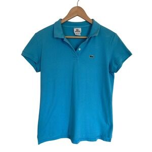Lacoste Women's Blue Short Sleeve Polo Shirt Size 46 Preppy Golf